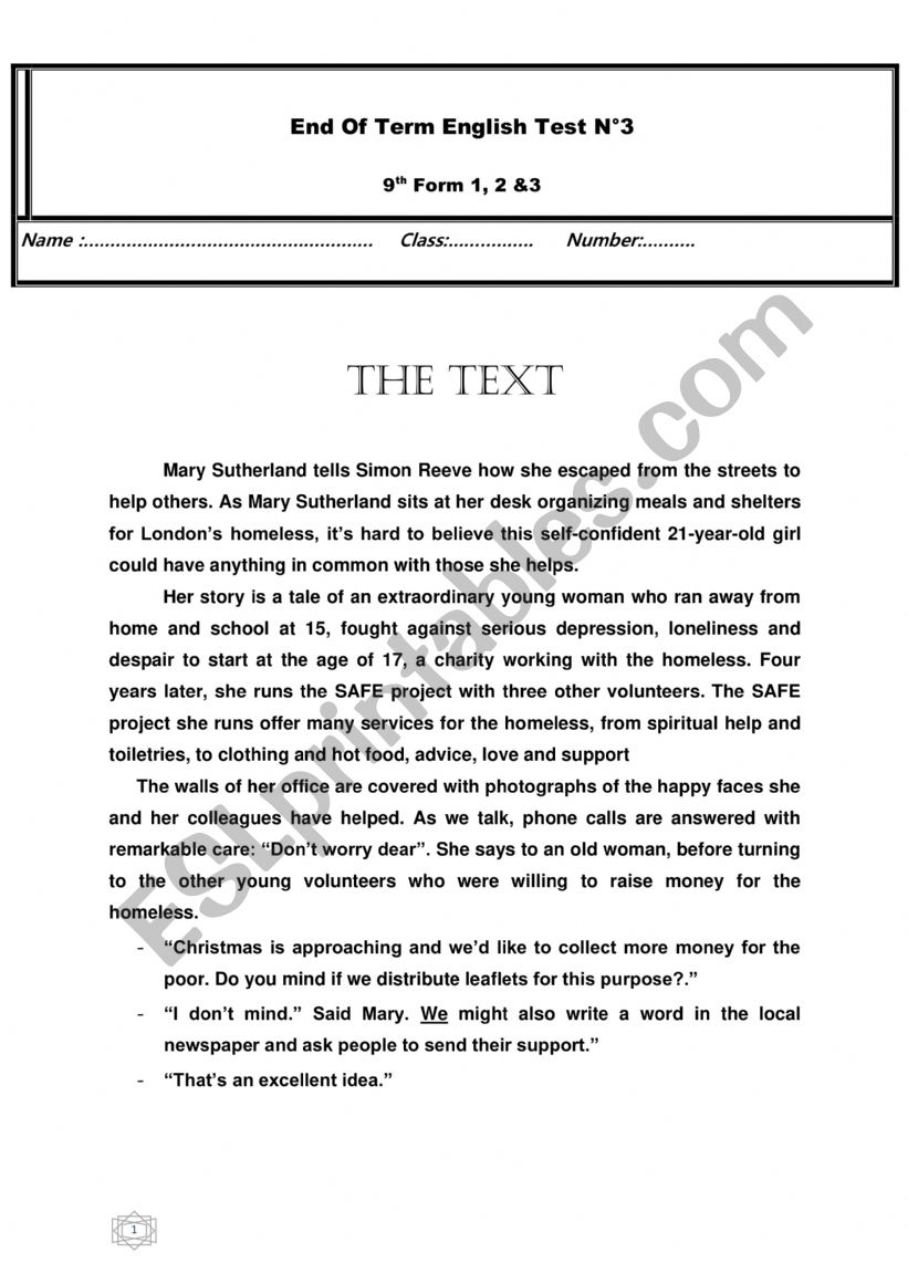 synthese 3 9eme worksheet