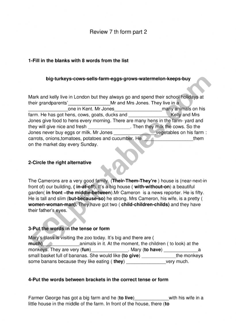 7 th form review 2 nd part worksheet