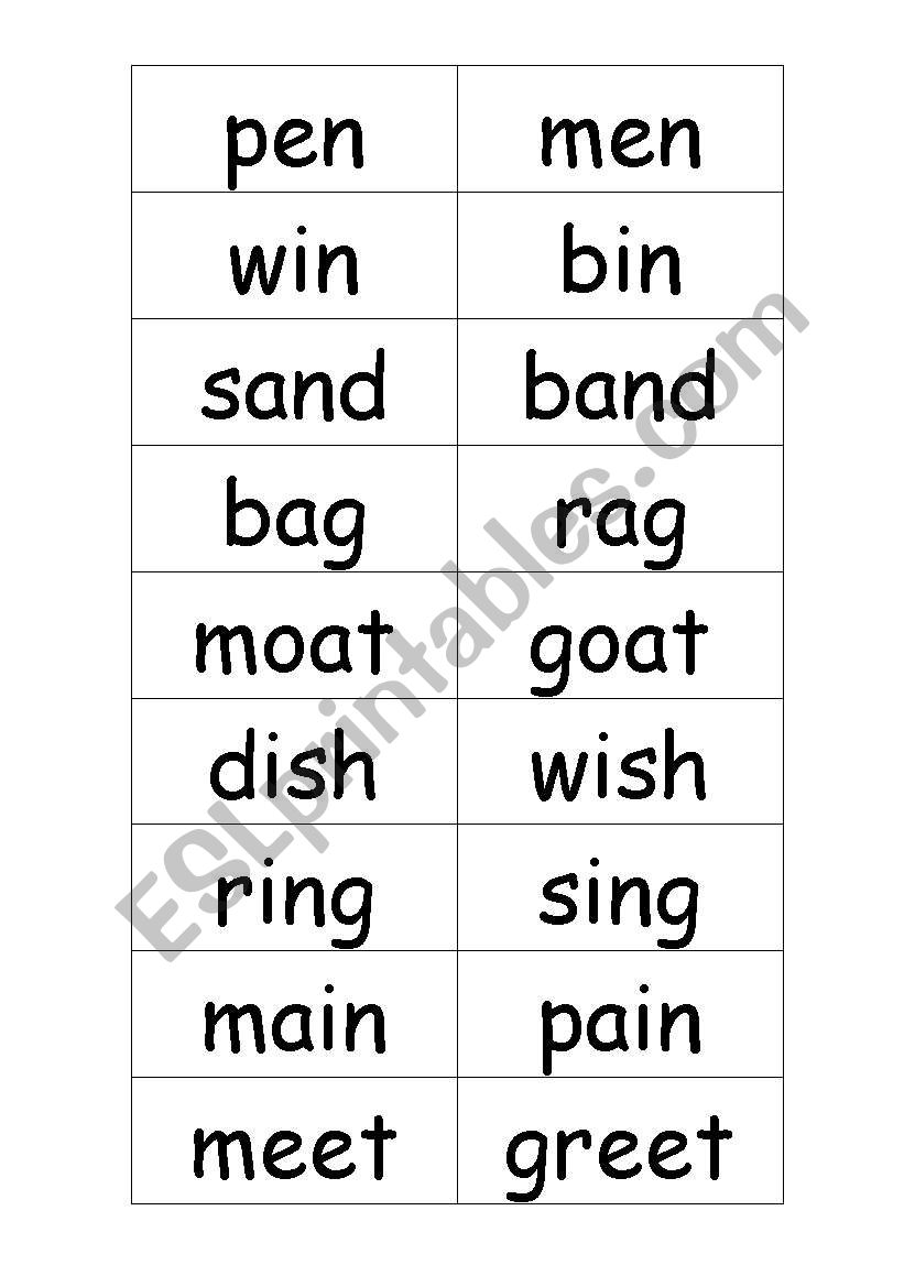 Rhyming word cards worksheet