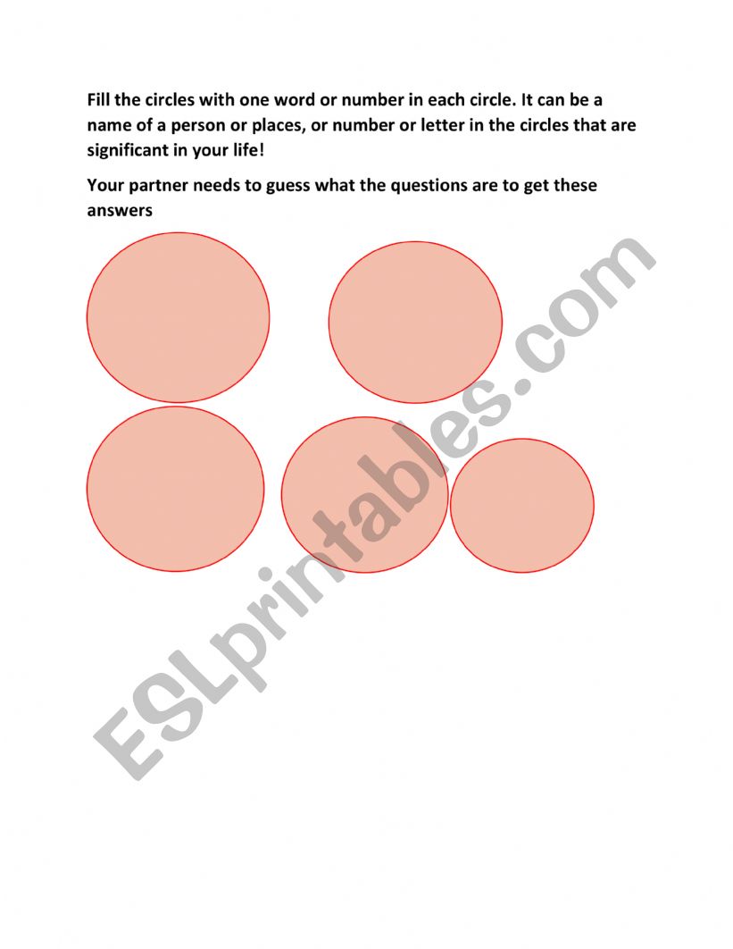 5 Circles - Warmer Activity  worksheet