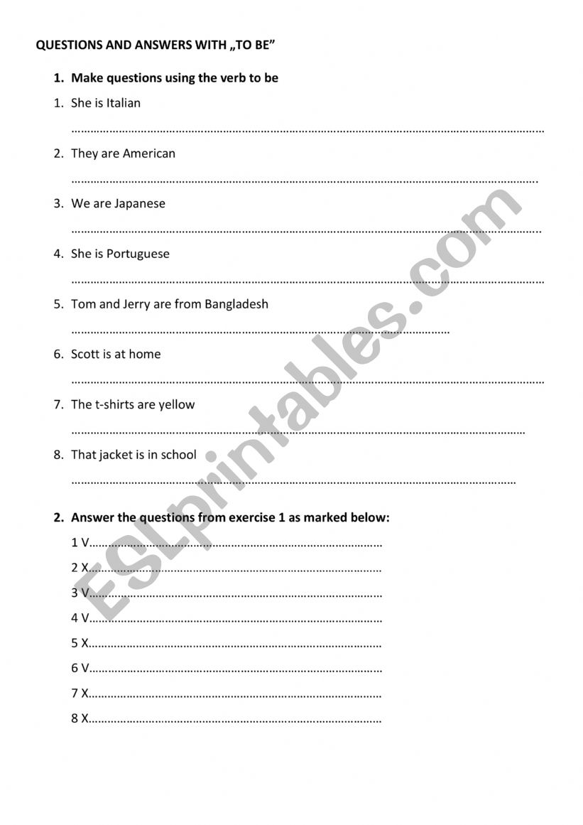 TO BE - QUESTIONS worksheet