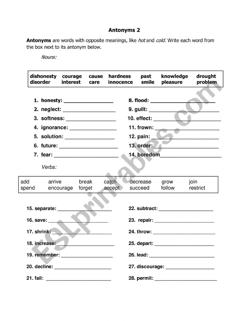 Antonyms 2 worksheet