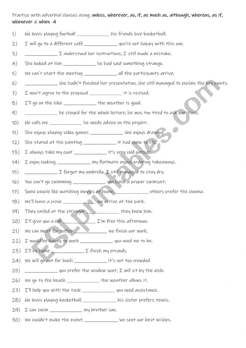 A2+-B1 Adverbial clauses 4 worksheet