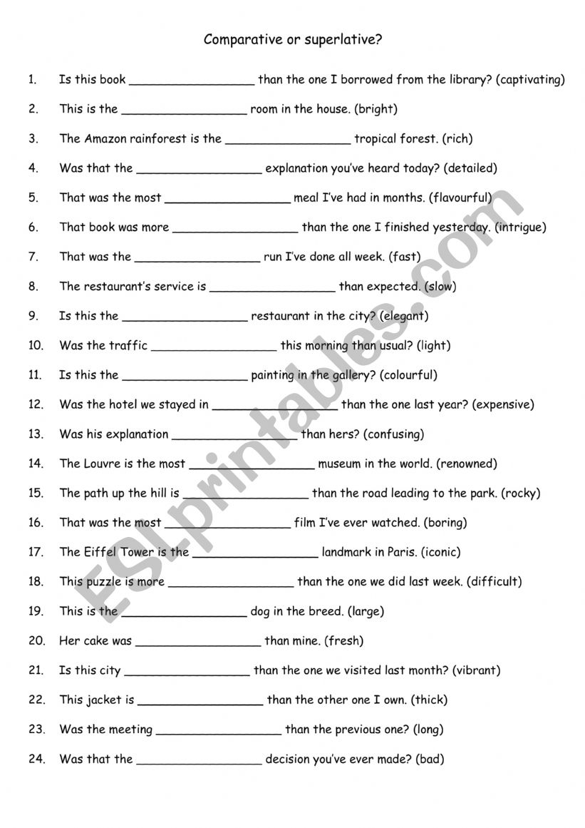 Comparative or superlative  1 worksheet