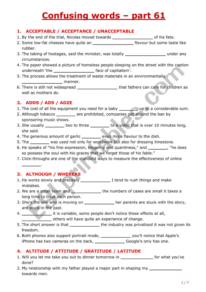 Confusing words - part 61 worksheet