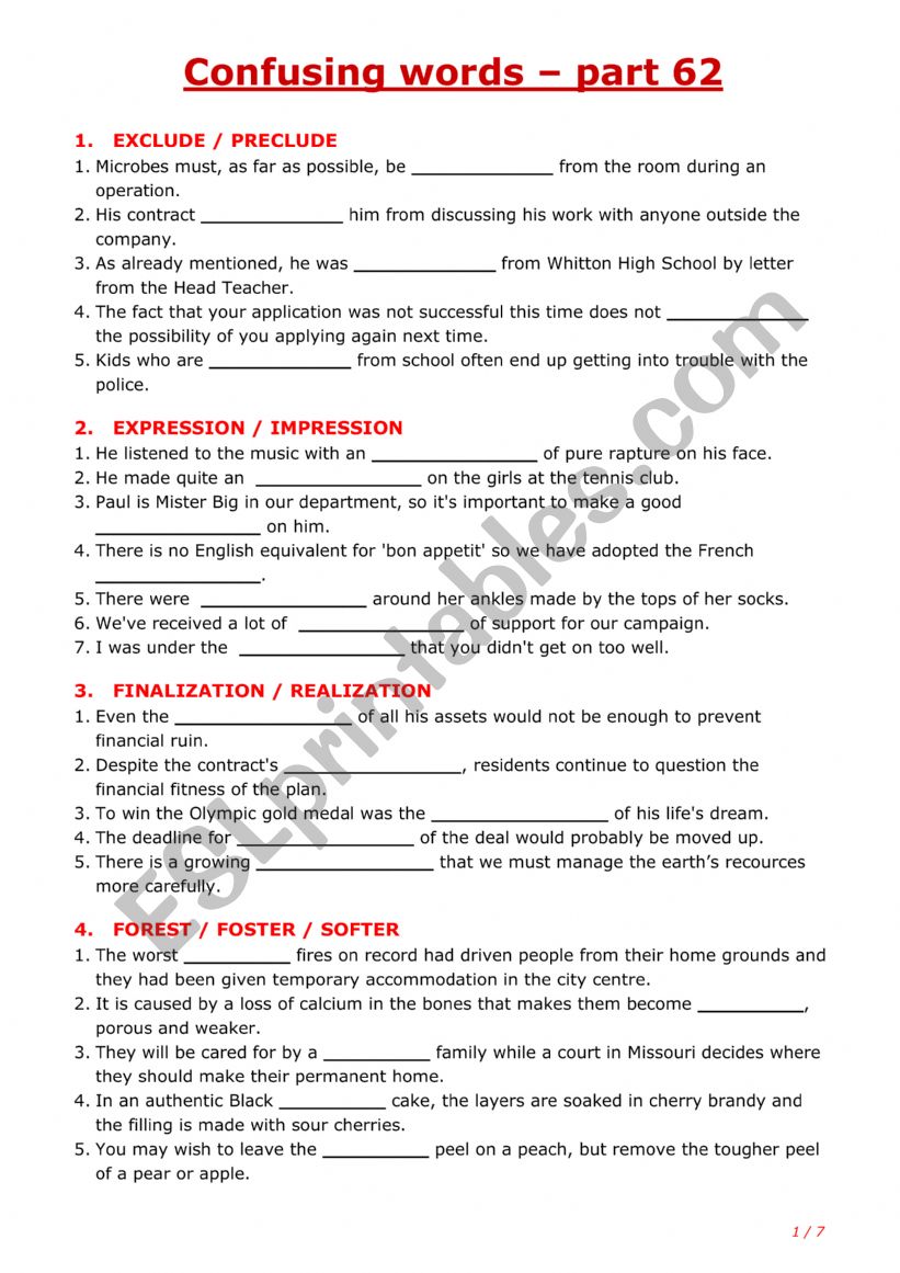 Confusing words - part 62 worksheet