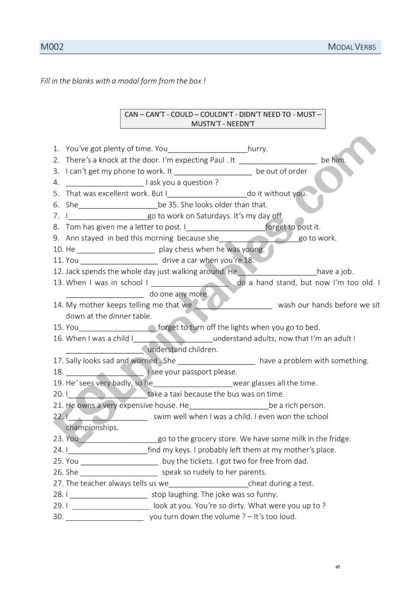 MODAL VERBS worksheet