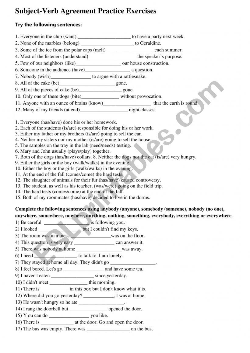 Indefinite pronouns  worksheet