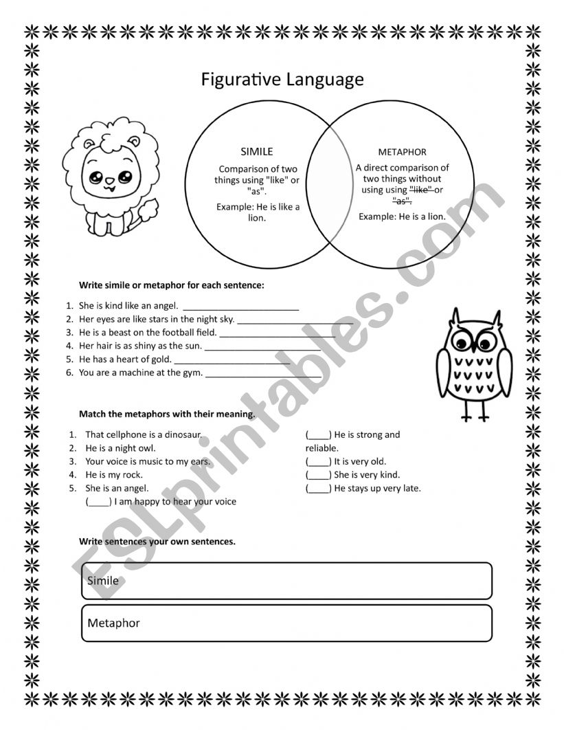 Simile and Metaphor worksheet