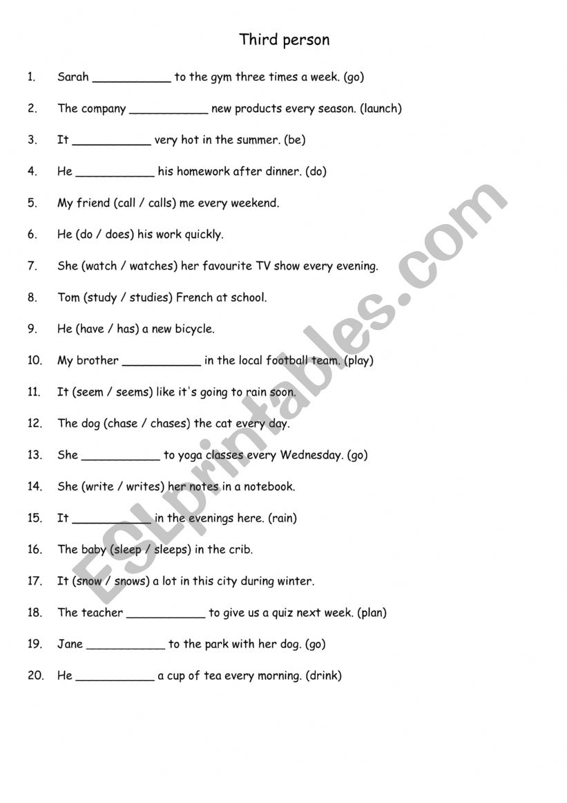 Third person 1 worksheet