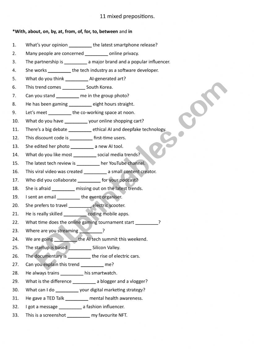 11 mixed prepositions. 2 worksheet