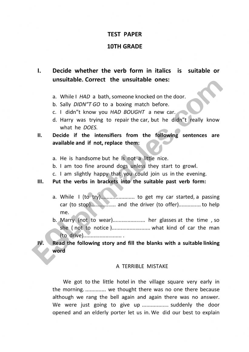 test  paper worksheet