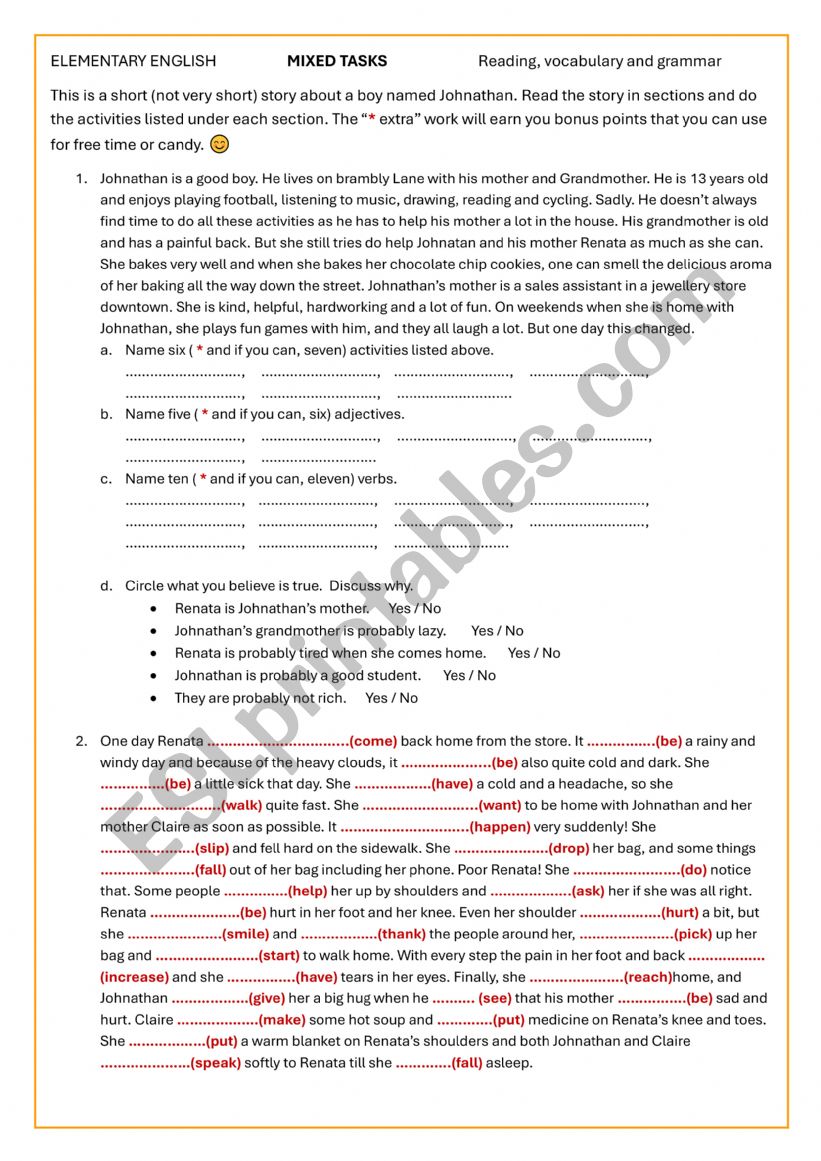 ELEMENTARY ENGLISH MIXED ACTIVITIES JOHNATHAN A1+ A2