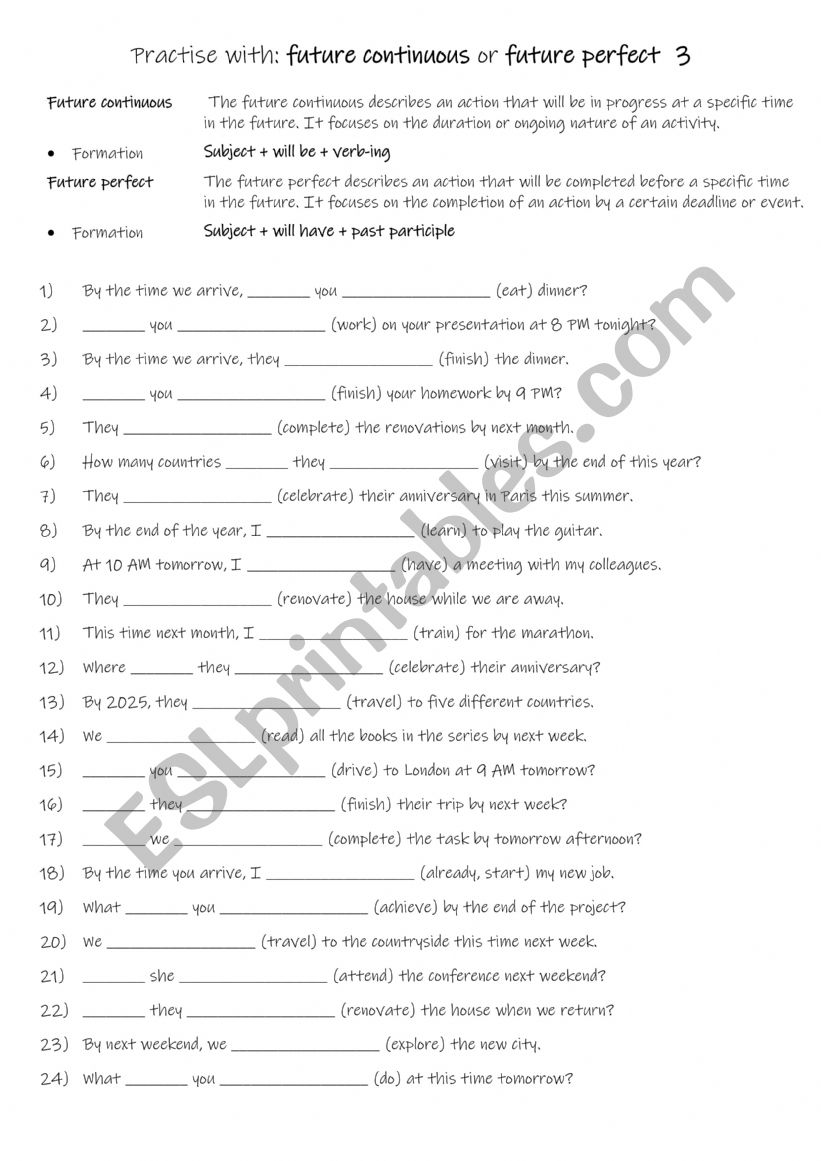 A2+-B1 Practise with future continuous or future perfect  3