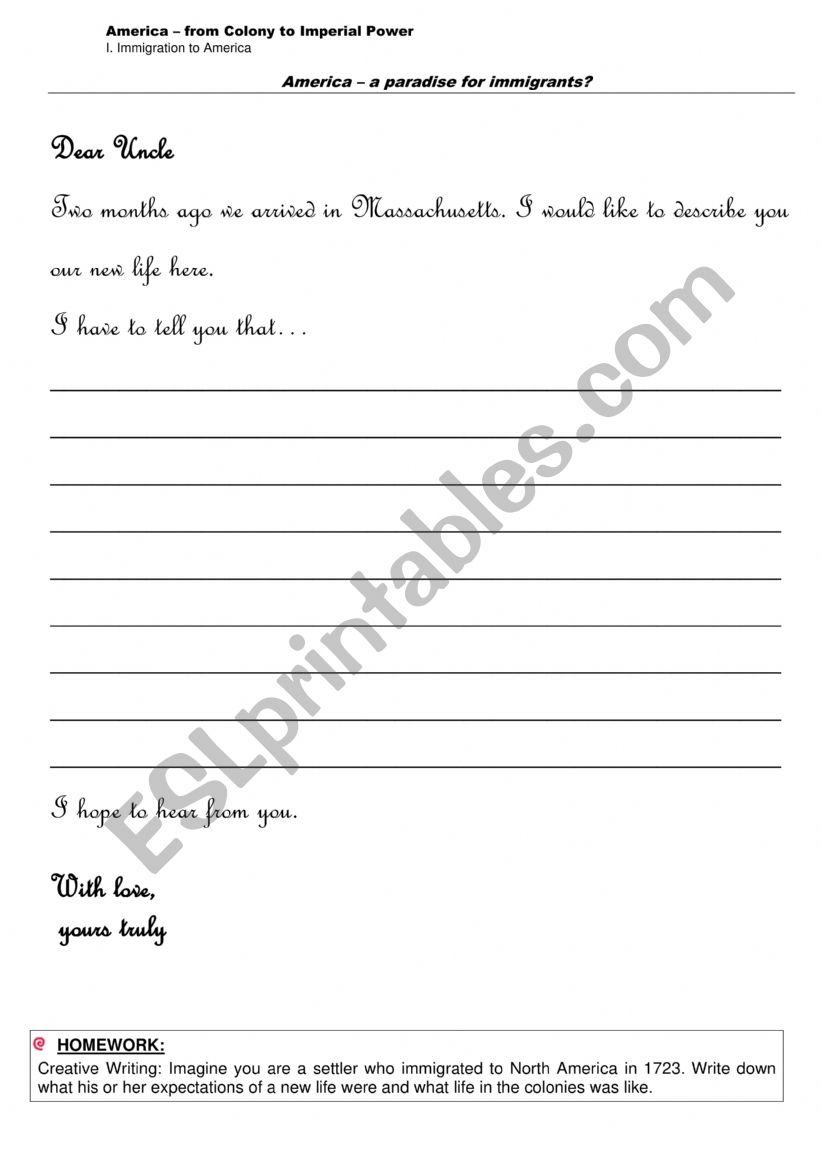 Immigration USA worksheet