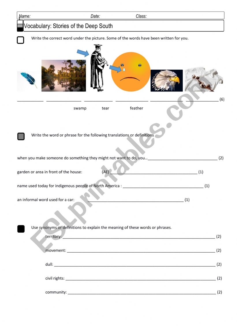 Vocabulary Deep South worksheet