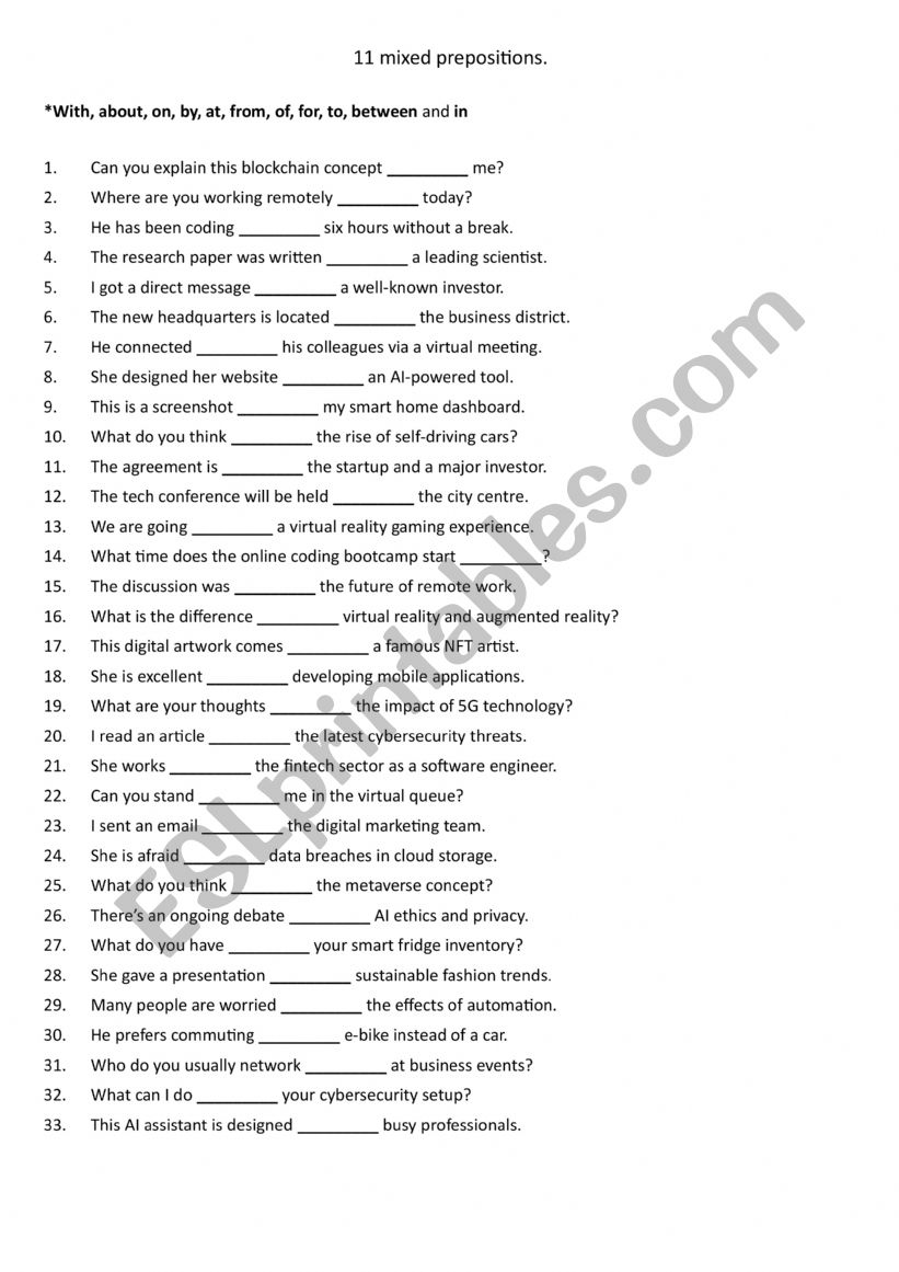 11 mixed prepositions. 3 worksheet