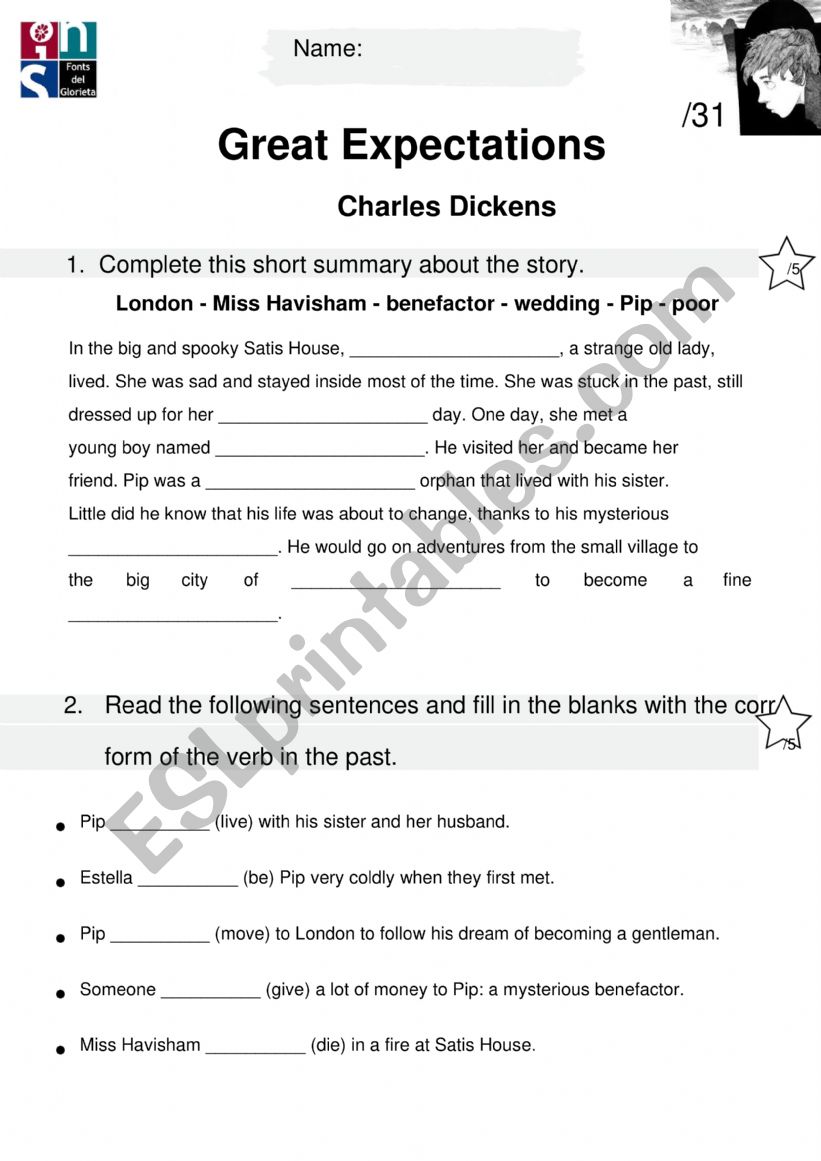 Great expectations book worksheet