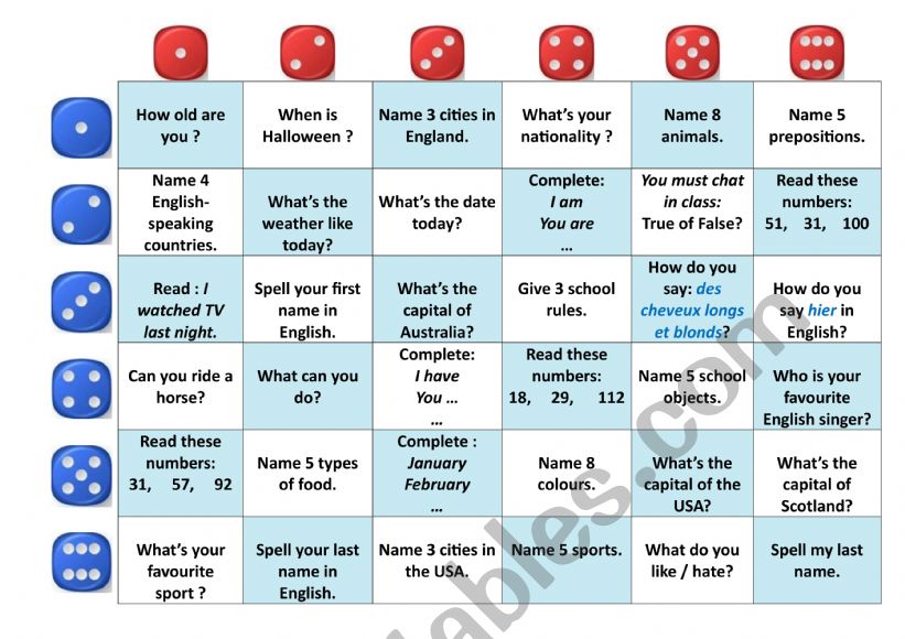 roll a dice worksheet