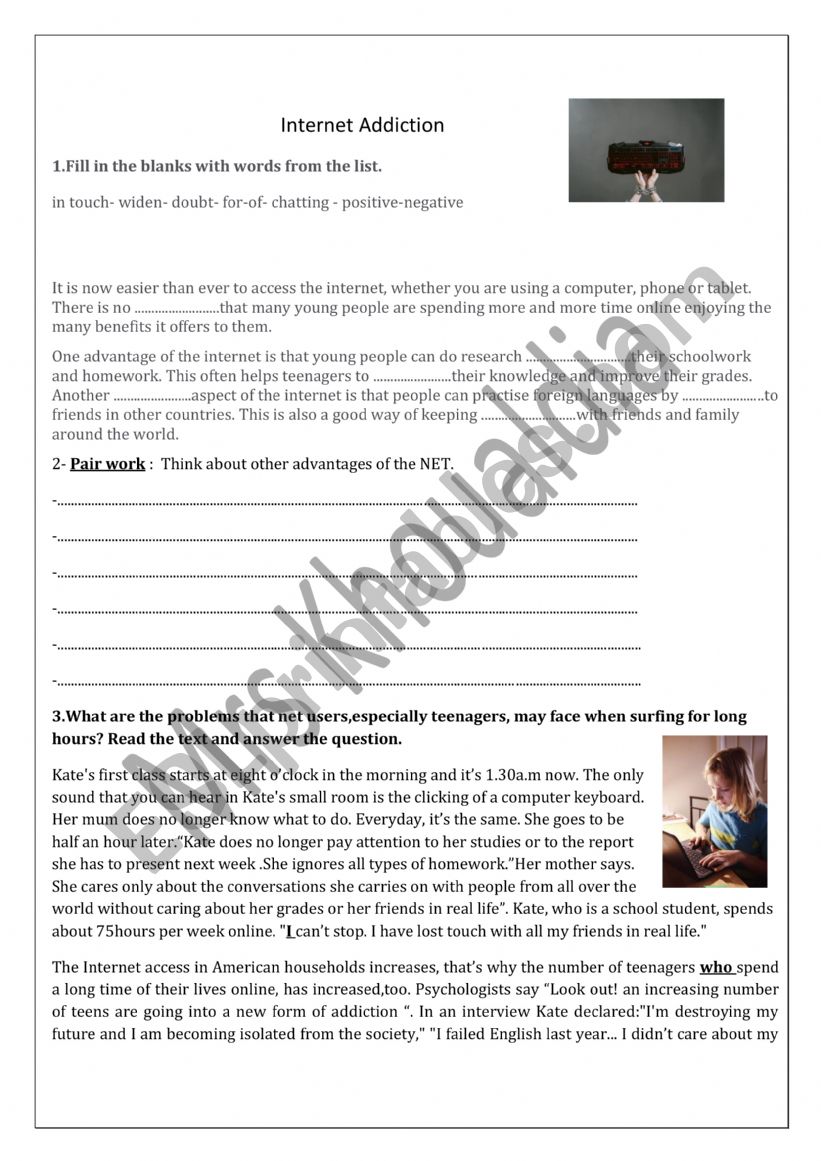 Internet Addiction worksheet