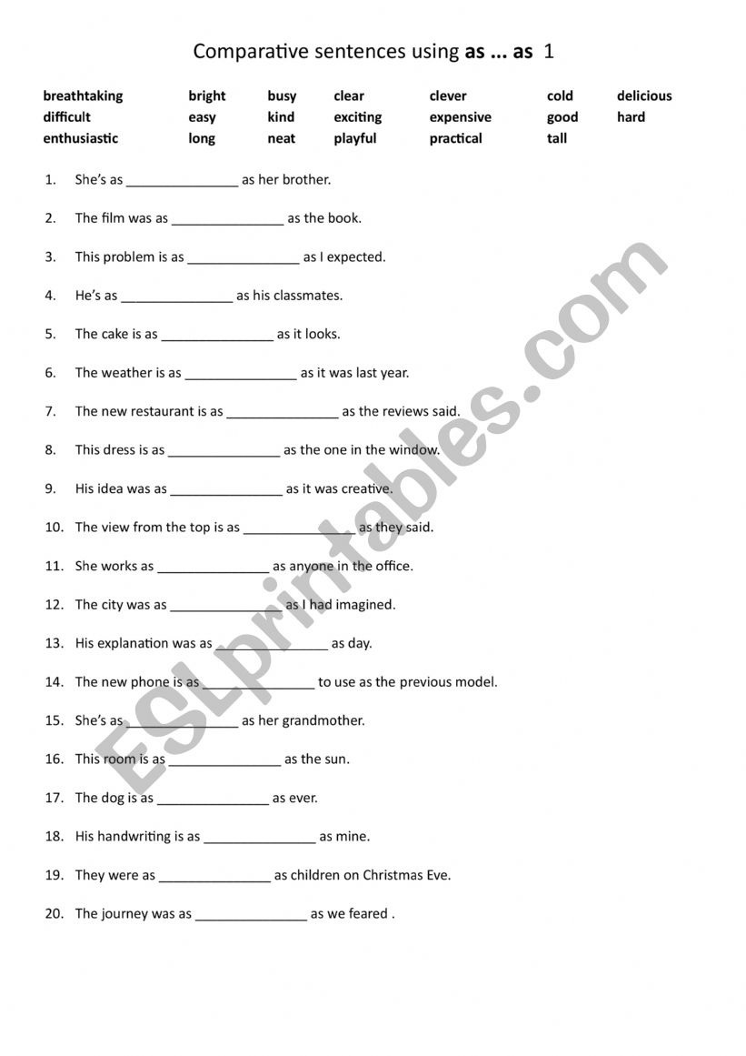 Comparative sentences using as ... as  1