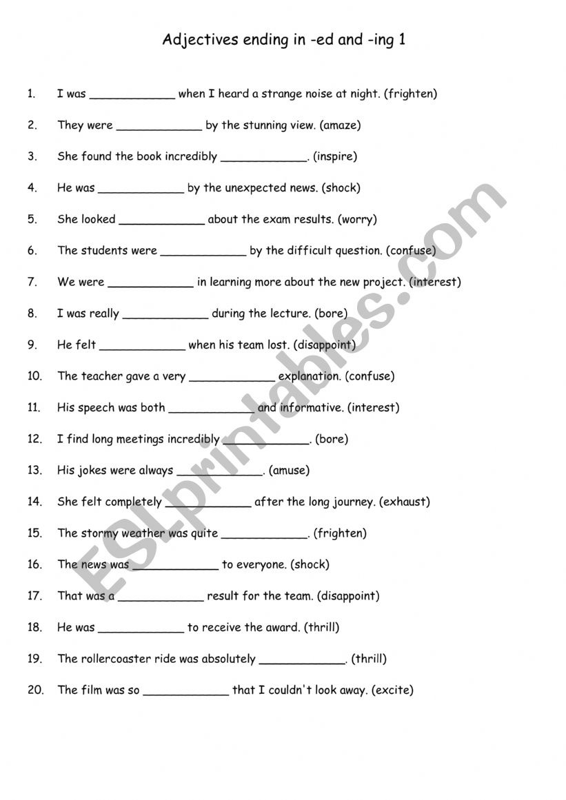 Adj ending in -ed and -ing 1 worksheet