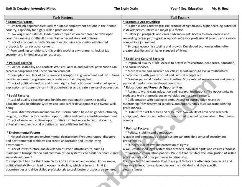 The Brain Drain Bac Tunisia worksheet