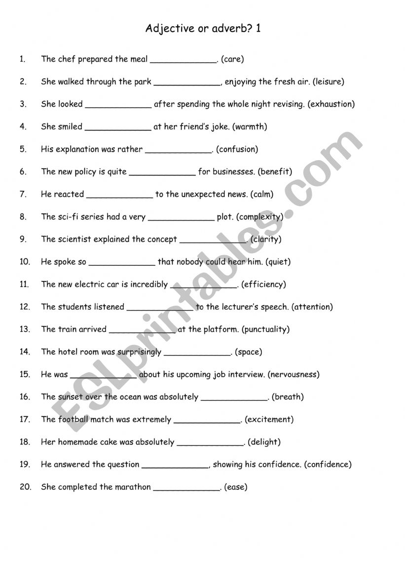 Adjective or adverb 1 worksheet