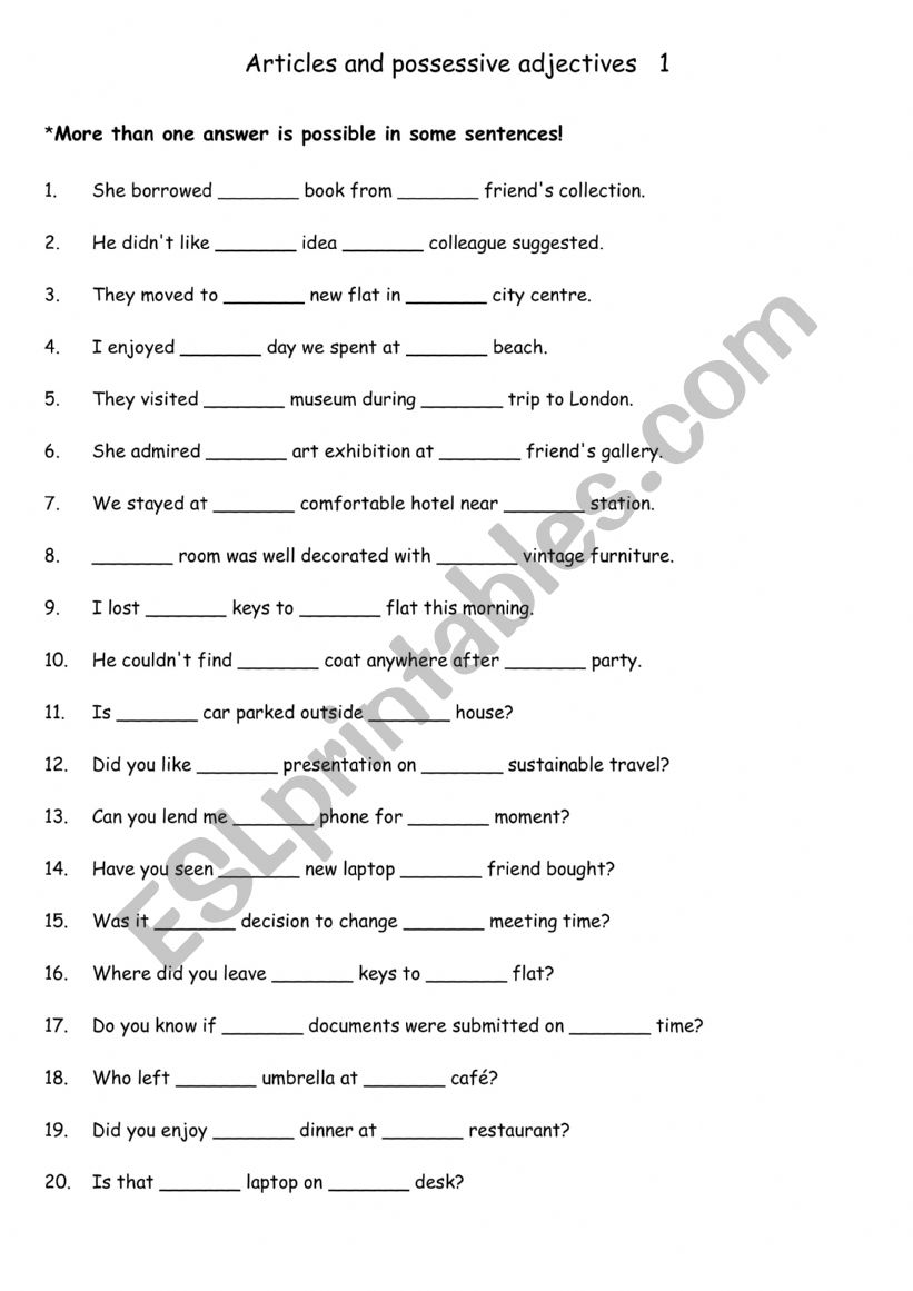 Articles and possessive adjectives   1