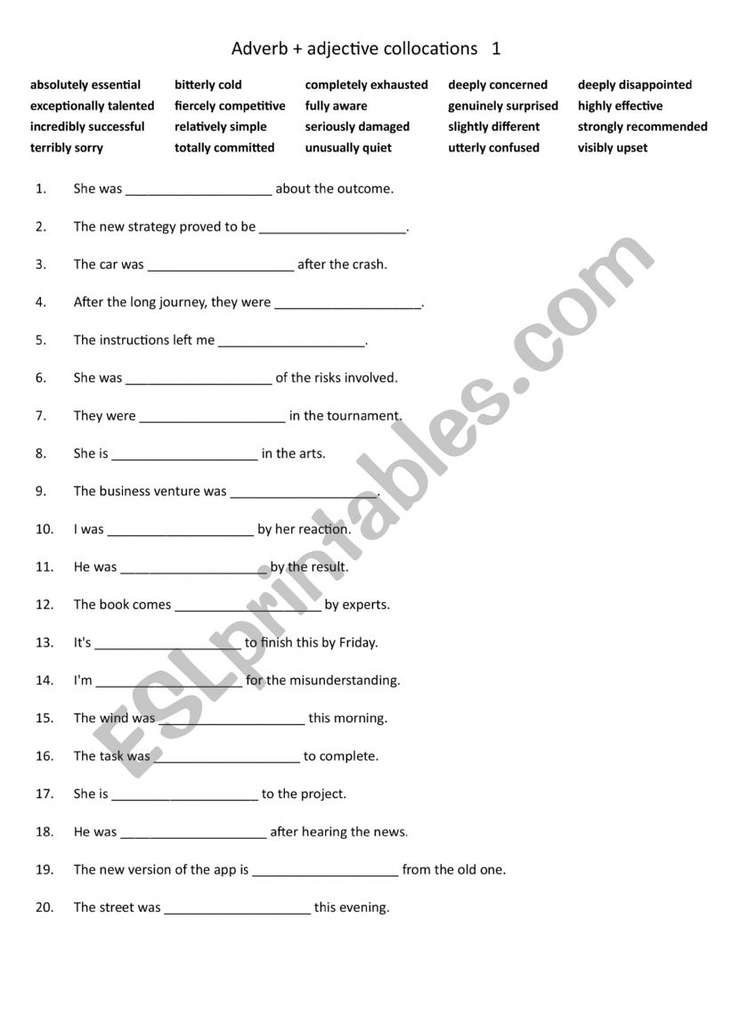 Adverb + adjective collocations 1