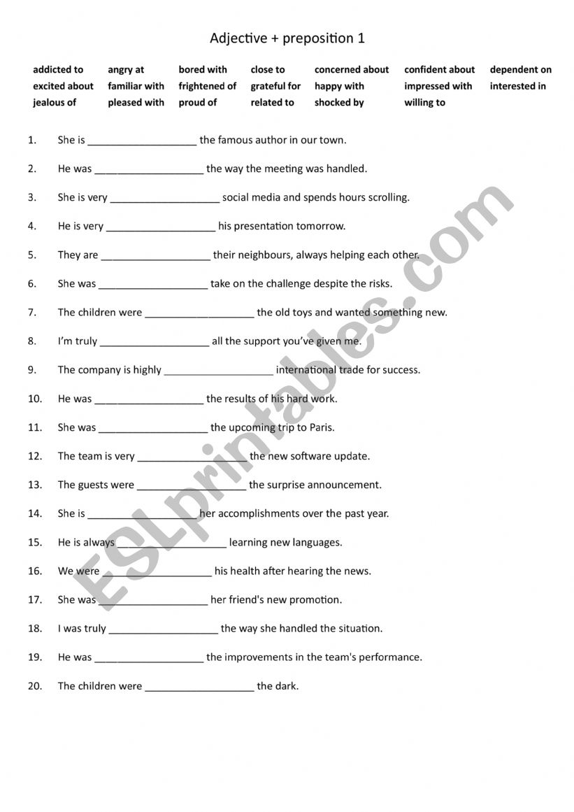 20 Adjectives + prepositions 1