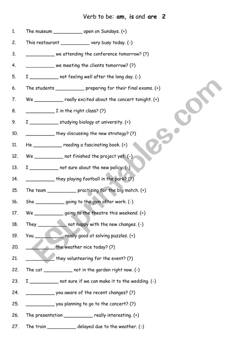 Verb to be am, is and are  2 worksheet