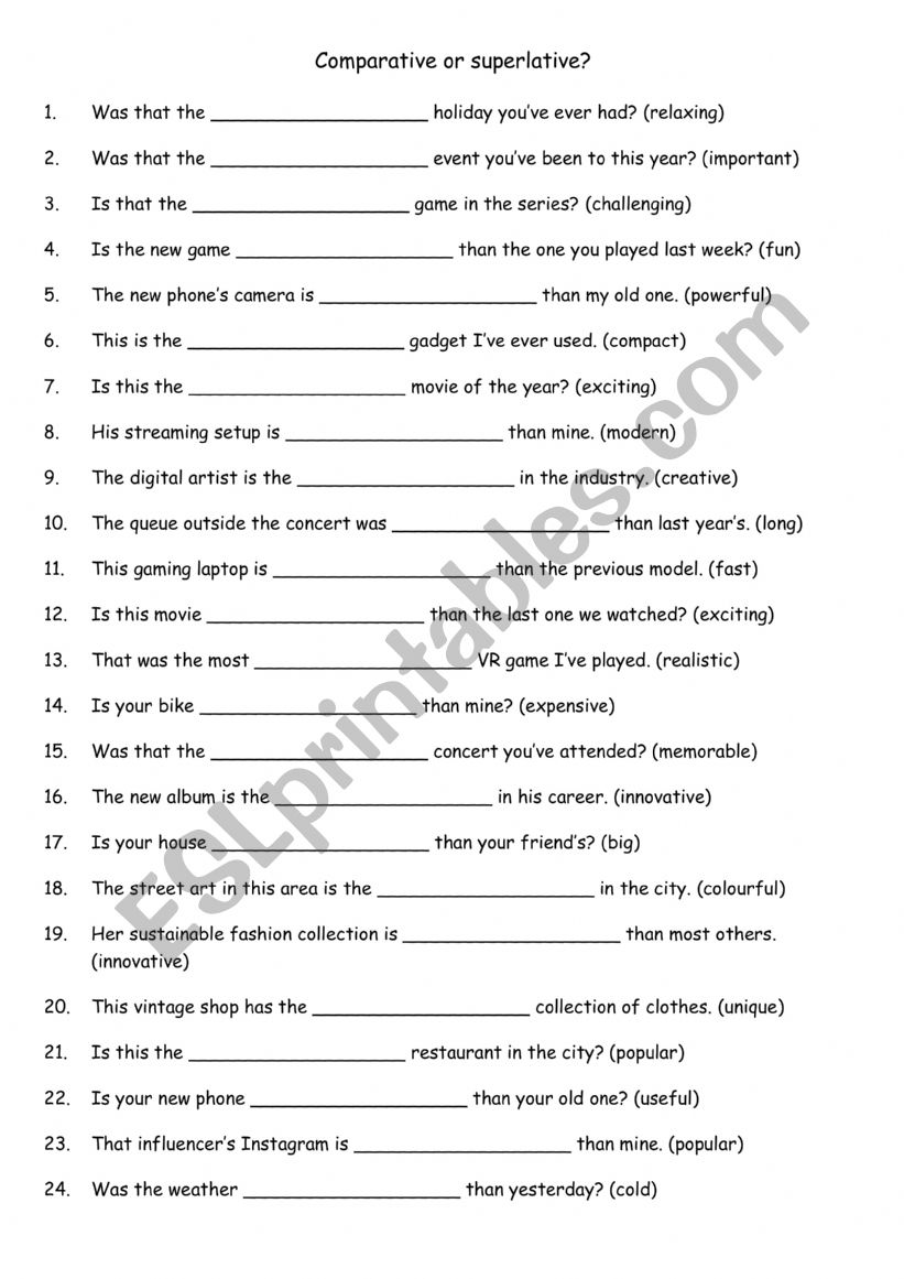 Comparative or superlative  2 worksheet