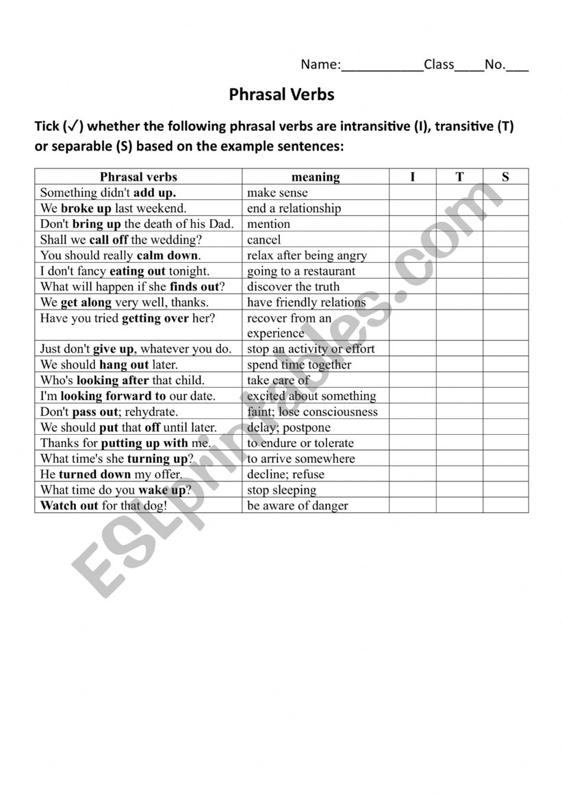 Phrasal Verbs (Separable and inseparable)