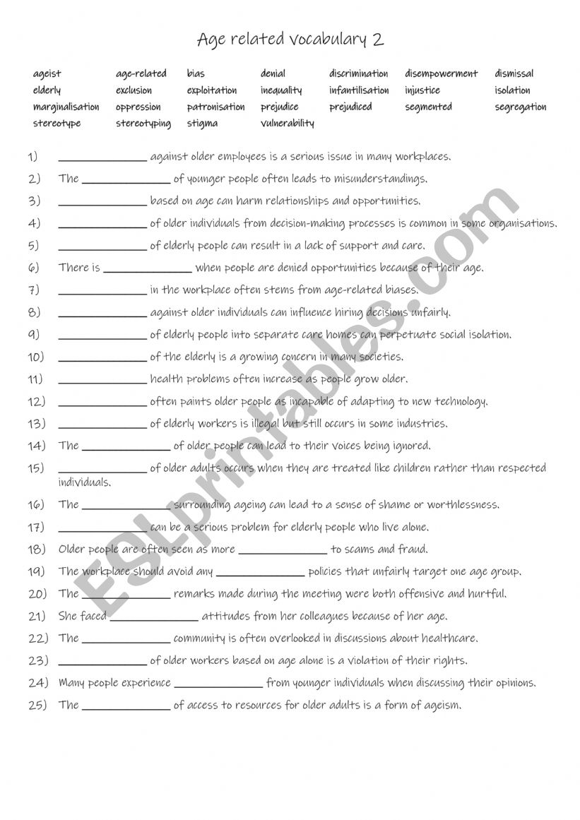 B1+-C1 Age related vocabulary 2