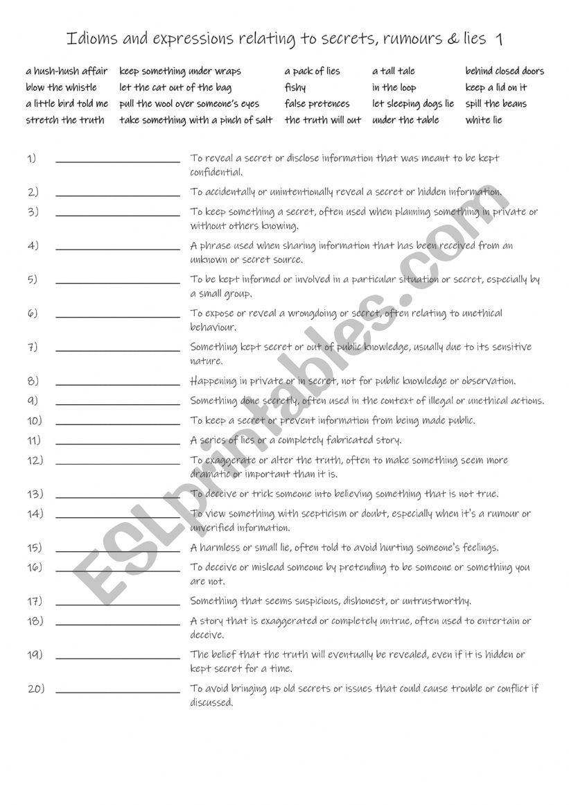 B1+-C1 Idioms and expressions relating to secrets, rumours & lies  1