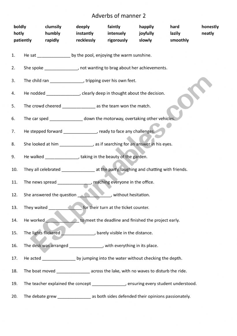 Adverbs of manner 2 worksheet