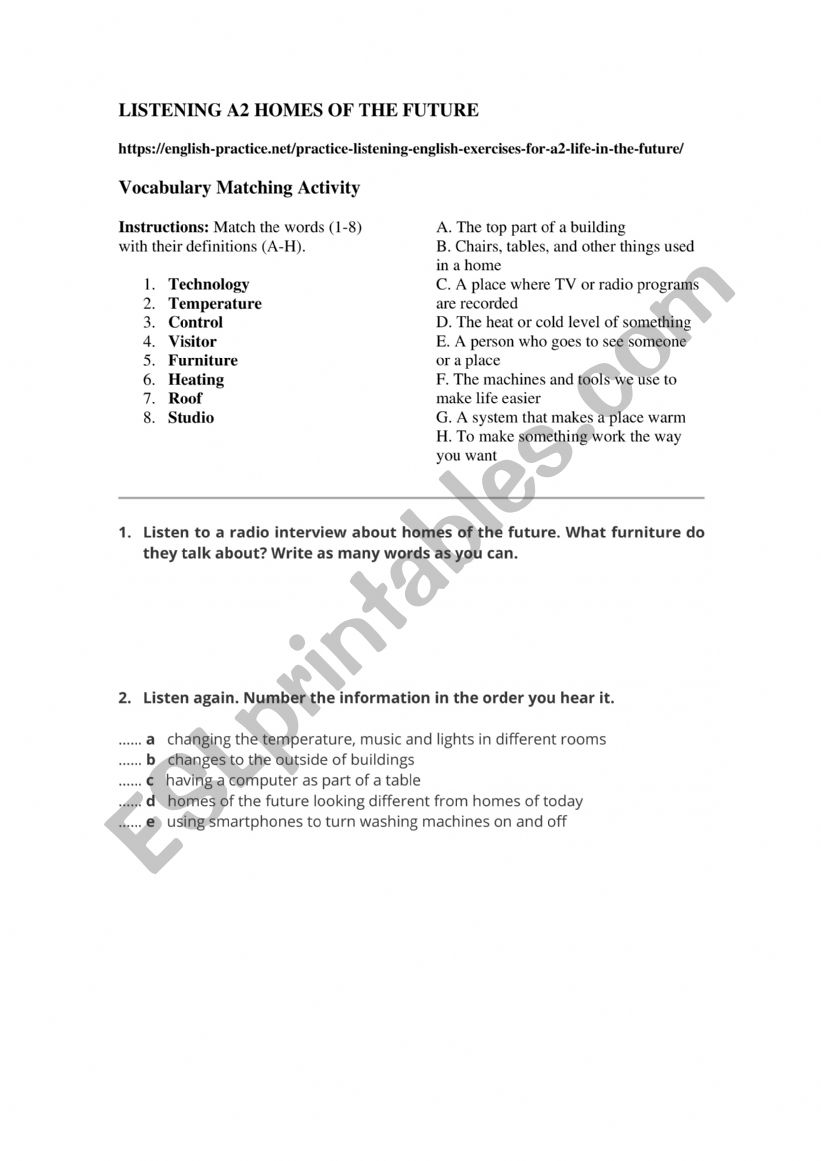 LISTENING A2 - HOMES OF THE FUTURE