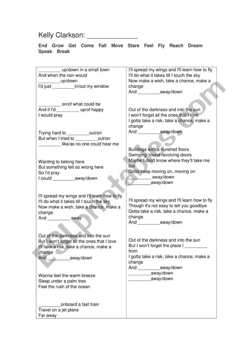 Kelly Clarkson - Breakaway worksheet