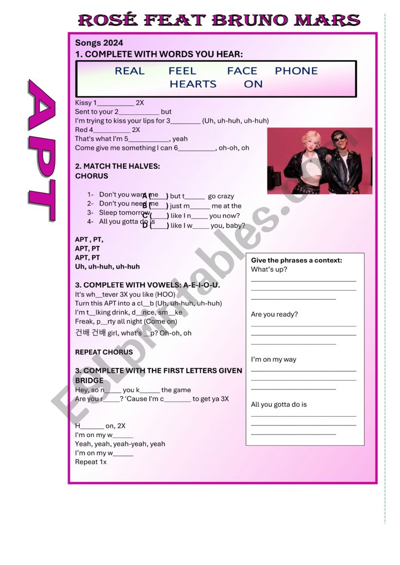 APT - Rose and Bruno Mars worksheet