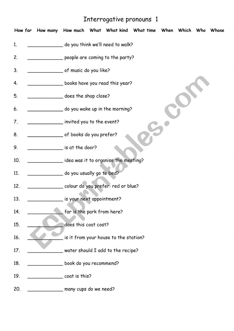 Interrogative pronouns  1 worksheet