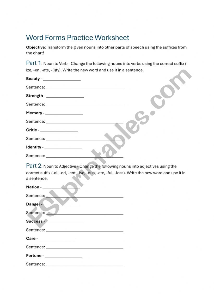 Word Forms worksheet