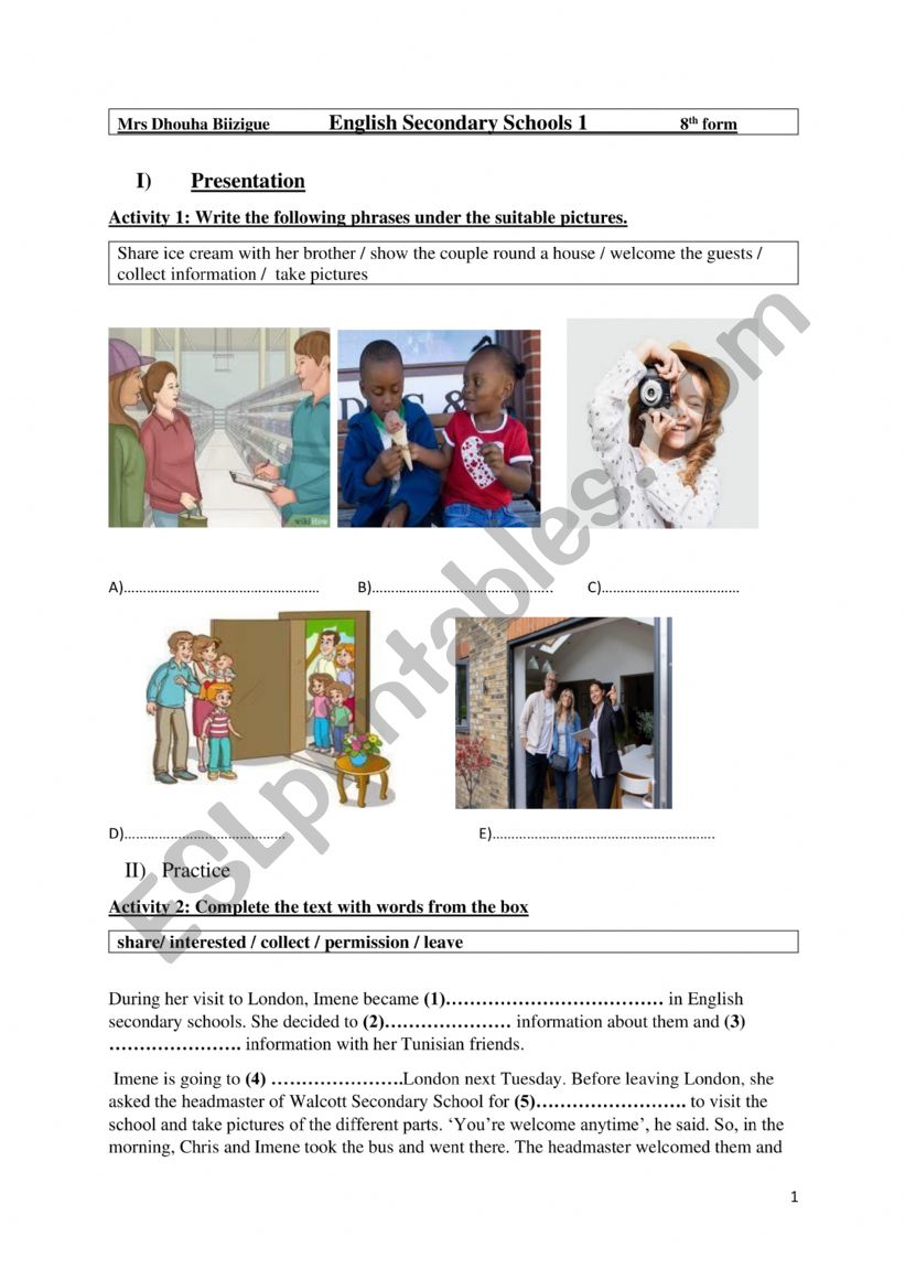 English secondary school worksheet