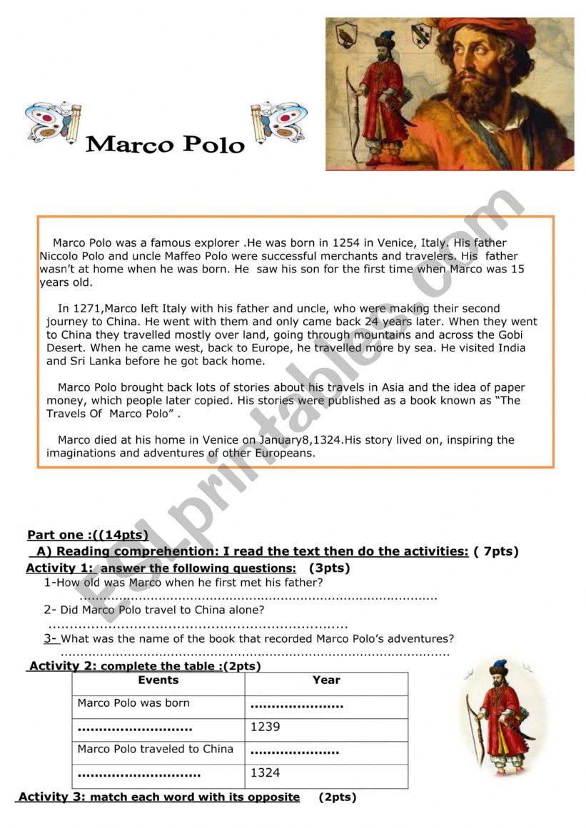 marco polo worksheet