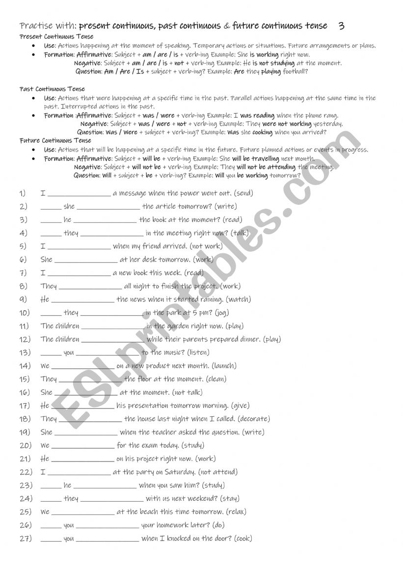 A1+-A2 Practise with present continuous, past continuous & future continuous tense    3