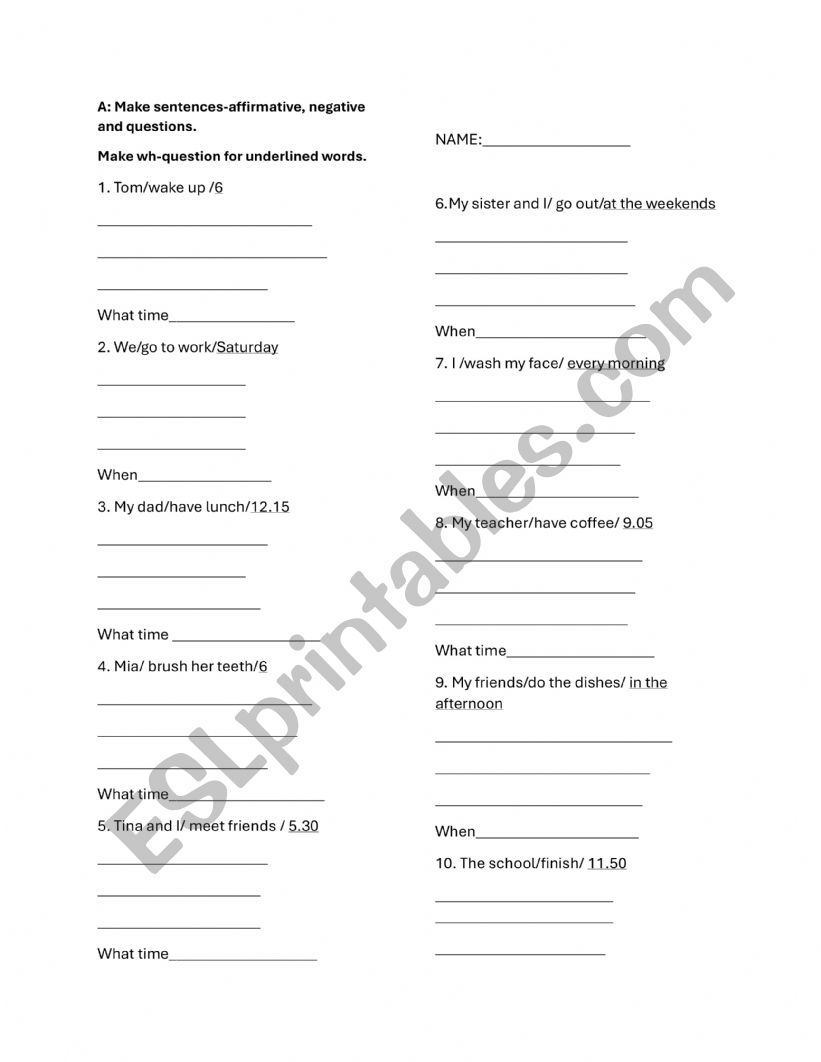 daily routines worksheet