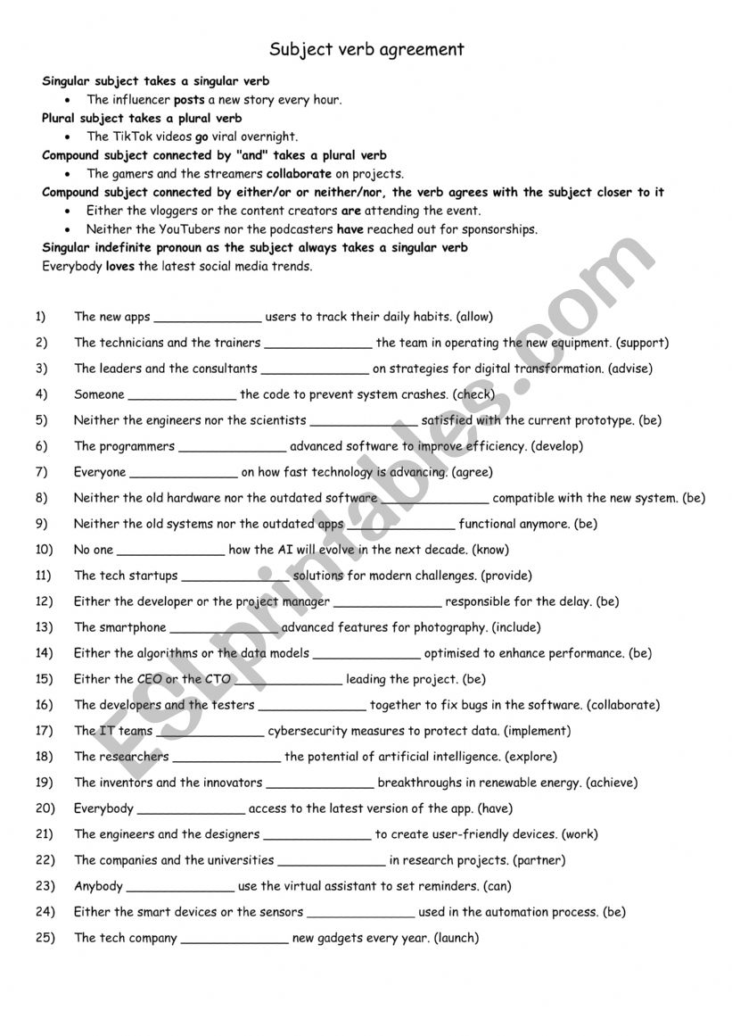 Subject verb agreement  4 worksheet