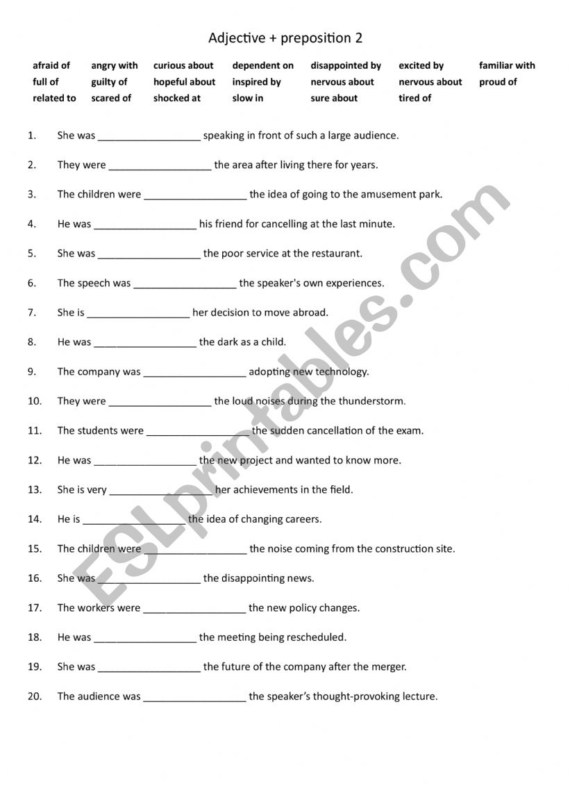 Adjective + preposition 2 worksheet