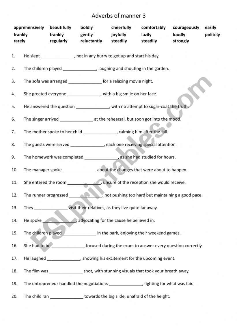 Adverbs of manner 3 worksheet