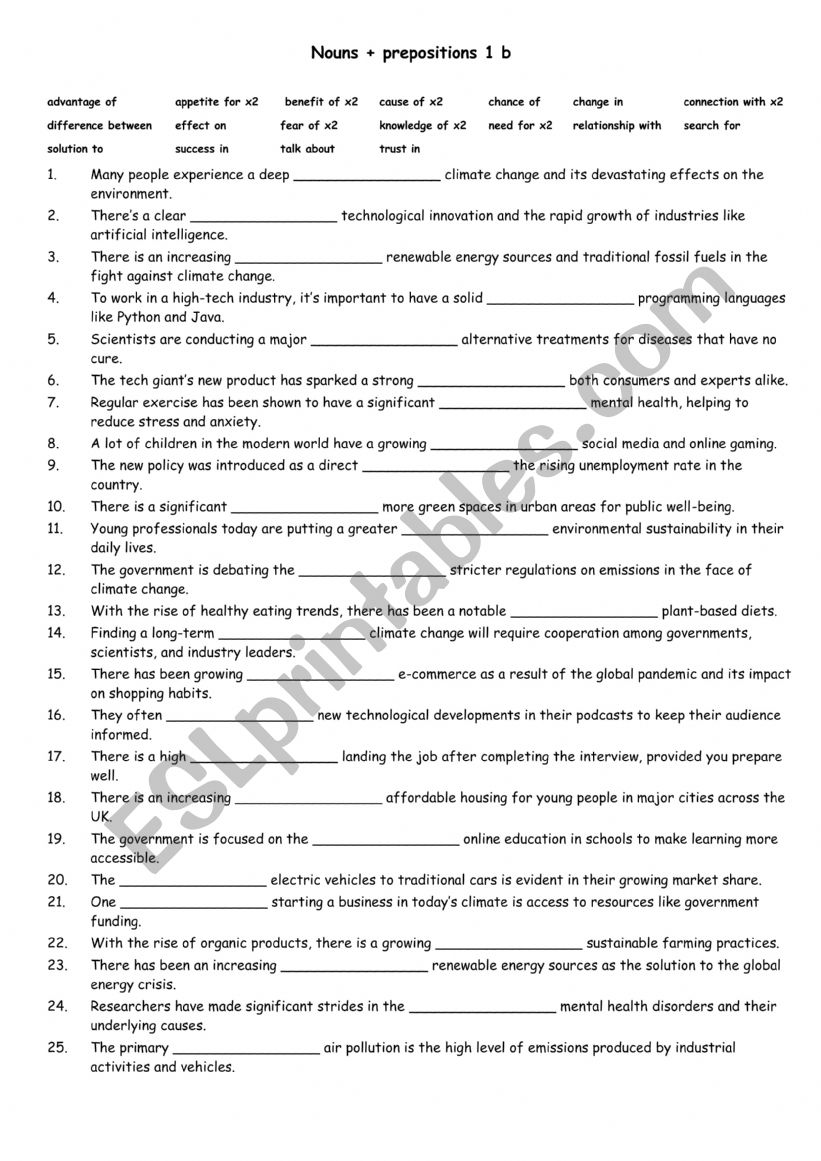 Nouns + Prepositions 1 b worksheet